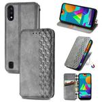 For Samsung Galaxy M01 Cubic Grid Pressed Horizontal Flip Magnetic Leather Case with Holder & Card Slots & Wallet(Gray)