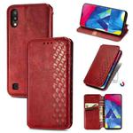 For Samsung Galaxy M10 Cubic Grid Pressed Horizontal Flip Magnetic Leather Case with Holder & Card Slots & Wallet(Red)