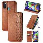 For Samsung Galaxy M21/M30s Cubic Grid Pressed Horizontal Flip Magnetic Leather Case with Holder & Card Slots & Wallet(Brown)