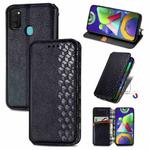For Samsung Galaxy M21/M30s Cubic Grid Pressed Horizontal Flip Magnetic Leather Case with Holder & Card Slots & Wallet(Black)