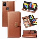 For Google Pixel 4A Retro Solid Color Leather Buckle Phone Case with Lanyard & Photo Frame & Card Slot & Wallet & Stand Function(Brown)