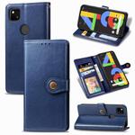For Google Pixel 4A Retro Solid Color Leather Buckle Phone Case with Lanyard & Photo Frame & Card Slot & Wallet & Stand Function(Blue)