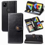 For Google Pixel 4A Retro Solid Color Leather Buckle Phone Case with Lanyard & Photo Frame & Card Slot & Wallet & Stand Function(Black)