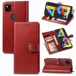 For Google Pixel 4A Retro Solid Color Leather Buckle Phone Case with Lanyard & Photo Frame & Card Slot & Wallet & Stand Function(Red)