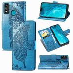 For Huawei Honor 9X Lite Butterfly Love Flower Embossed Horizontal Flip Leather Case with Bracket / Card Slot / Wallet / Lanyard(Blue)