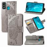 For Huawei Honor 9X Lite Butterfly Love Flower Embossed Horizontal Flip Leather Case with Bracket / Card Slot / Wallet / Lanyard(Gray)