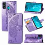 For Huawei Honor 9X Lite Butterfly Love Flower Embossed Horizontal Flip Leather Case with Bracket / Card Slot / Wallet / Lanyard(Lighte Purple)