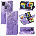 For Google Pixel 4A Butterfly Love Flower Embossed Horizontal Flip Leather Case with Bracket / Card Slot / Wallet / Lanyard(Light Purple)