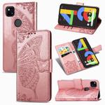 For Google Pixel 4A Butterfly Love Flower Embossed Horizontal Flip Leather Case with Bracket / Card Slot / Wallet / Lanyard(Rose Gold)