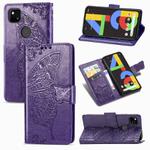 For Google Pixel 4A Butterfly Love Flower Embossed Horizontal Flip Leather Case with Bracket / Card Slot / Wallet / Lanyard(Dark Purple)