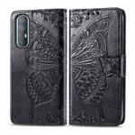 For OPPO Reno3 Pro Butterfly Love Flower Embossed Horizontal Flip Leather Case with Bracket / Card Slot / Wallet / Lanyard(Black)