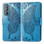 For OPPO Reno3 Pro Butterfly Love Flower Embossed Horizontal Flip Leather Case with Bracket / Card Slot / Wallet / Lanyard(Blue)