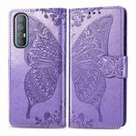 For OPPO Reno3 Pro Butterfly Love Flower Embossed Horizontal Flip Leather Case with Bracket / Card Slot / Wallet / Lanyard(Lighte Purple)