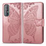 For OPPO Reno3 Pro Butterfly Love Flower Embossed Horizontal Flip Leather Case with Bracket / Card Slot / Wallet / Lanyard(Rose Gold)