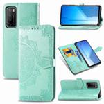 For Huawei Honor Play 4 Mandala Flower Embossed Horizontal Flip Leather Case with Bracket / Card Slot / Wallet / Lanyard(Green)