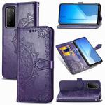 For Huawei Honor Play 4 Mandala Flower Embossed Horizontal Flip Leather Case with Bracket / Card Slot / Wallet / Lanyard(Purple)