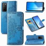 For Huawei Honor Play 4 Mandala Flower Embossed Horizontal Flip Leather Case with Bracket / Card Slot / Wallet / Lanyard(Blue)