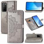 For Huawei Honor Play 4 Mandala Flower Embossed Horizontal Flip Leather Case with Bracket / Card Slot / Wallet / Lanyard(Gray)