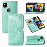 For Google Pixel 4a Mandala Flower Embossed Horizontal Flip Leather Case with Bracket / Card Slot / Wallet / Lanyard(Green)