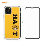 For iPhone 11 Pro Hat-Prince ENKAY ENK-PC0472 Cartoon Series PU Leather + PC Hard Slim CaseShockproof Cover ＆ 0.26mm 9H 2.5D Full Glue Full Coverage Tempered Glass Protector Film(Yellow)