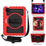 For iPad Air 2022 / 2020 10.9 360 Degree Rotation PC + Silicone Shockproof Combination Case with Holder & Hand Grip Strap & Neck Strap & Pen Slot Holder(Red)