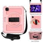 For iPad Air 2022 / 2020 10.9 360 Degree Rotation PC + Silicone Shockproof Combination Case with Holder & Hand Grip Strap & Neck Strap & Pen Slot Holder(Rose Gold)
