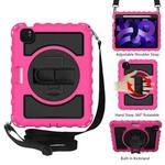 For iPad Air 2022 / 2020 10.9 360 Degree Rotation PC + Silicone Shockproof Combination Case with Holder & Hand Grip Strap & Neck Strap & Pen Slot Holder(Hot Pink)