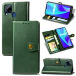 For OPPO Realme C15 Retro Solid Color Leather Buckle Phone Case with Lanyard & Photo Frame & Card Slot & Wallet & Stand Function(Green)