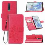 For OnePlus 8 Four-leaf Clasp Embossed Buckle PU Leather Case with Holder & Card Slots & Wallet & Hand Strap(Magenta)