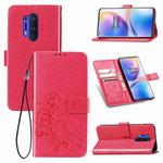 For OnePlus 8 Pro Four-leaf Clasp Embossed Buckle PU Leather Case with Holder & Card Slots & Wallet & Hand Strap(Magenta)