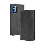 For OPPO Reno4 4G Magnetic Buckle Retro Crazy Horse Texture Horizontal Flip Leather Case  , with Holder & Card Slots & Photo Frame(Black)