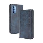 For OPPO Reno4 4G Magnetic Buckle Retro Crazy Horse Texture Horizontal Flip Leather Case  , with Holder & Card Slots & Photo Frame(Blue)