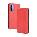 For OPPO Reno4 4G Magnetic Buckle Retro Crazy Horse Texture Horizontal Flip Leather Case  , with Holder & Card Slots & Photo Frame(Red)