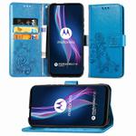 For Motorola One Fusion Plus Four-leaf Clasp Embossed Buckle Mobile Phone Protection Leather Case with Lanyard & Card Slot & Wallet & Bracket Function(Blue)