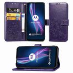 For Motorola One Fusion Plus Four-leaf Clasp Embossed Buckle Mobile Phone Protection Leather Case with Lanyard & Card Slot & Wallet & Bracket Function(Purple)