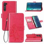 For Motorola Edge Four-leaf Clasp Embossed Buckle Mobile Phone Protection Leather Case with Lanyard & Card Slot & Wallet & Bracket Function(Magenta)