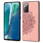 For Samsung Galaxy Note 20 Mandala Embossed Cloth + PC + TPU Mobile Phone Case with Magnetic Function & Hand Strap(Rose Gold)