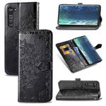 For Motorola Edge Mandala Flower Embossed Horizontal Flip Leather Case with Bracket / Card Slot / Wallet / Lanyard(Black)