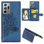 For Samsung Galaxy Note 20 Mandala Embossed Magnetic Cloth PU + TPU + PC Case with Holder & Card Slots & Wallet & Photo Frame & Strap(Blue)