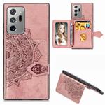 For Samsung Galaxy Note 20 Mandala Embossed Magnetic Cloth PU + TPU + PC Case with Holder & Card Slots & Wallet & Photo Frame & Strap(Rose Gold)