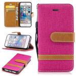 Color Matching Denim Texture Leather Case for iPhone 5 &  Se , with Holder & Card Slots & Wallet & Lanyard(Rose Red)