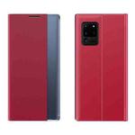 For Samsung Galaxy Note20 Side Window Display with Magnetic Suction / Bracket / Sleep Function / Plain Leather + PC Flip Phone Case(Red)