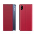 For Xiaomi Redmi 9A Side Window Display with Magnetic Suction / Bracket / Sleep Function / Plain Leather + PC Flip Phone Case(Red)