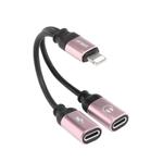 ENKAY ENK-AT104 8 Pin to Dual 8 Pin Charging Listen to Songs Aluminum Alloy Adapter Conversion Cable(Rose Gold)
