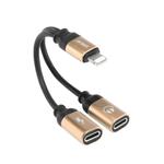 ENKAY ENK-AT104 8 Pin to Dual 8 Pin Charging Listen to Songs Aluminum Alloy Adapter Conversion Cable(Gold)