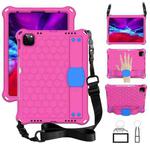 For iPad Air 2022 / 2020 10.9 Honeycomb Design EVA + PC Material Four Corner Anti Falling Flat Protective Shell with Strap(Rose Red+Blue)