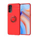 For OPPO Reno4 4G Metal Ring Holder 360 Degree Rotating TPU Case(Red+Red)