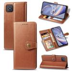 For OPPO A92s Solid Color Leather Buckle Phone Case with Lanyard & Photo Frame & Card Slot & Wallet & Stand Function(Brown)