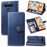For LG K41S Retro Solid Color Leather Buckle Phone Case with Lanyard & Photo Frame & Card Slot & Wallet & Stand Function(Blue)