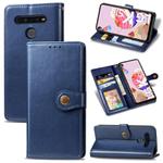 For LG K51S Retro Solid Color Leather Buckle Phone Case with Lanyard & Photo Frame & Card Slot & Wallet & Stand Function(Blue)